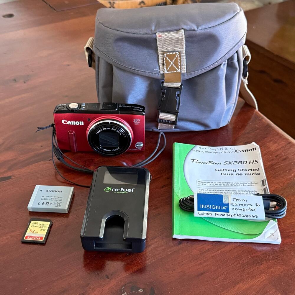 CANON POWERSHOT SX280 HS WI-FI Camera 20x Zoom RED 32GB SD CHARGER